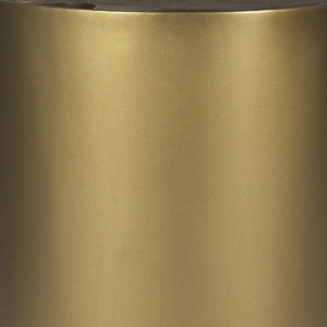 22" Antiqued Gold And Brown Metal And Solid Wood Drum End Table With Storage