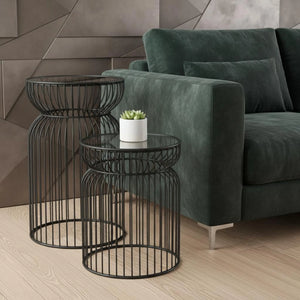 Clear TempeGlass Metal Wire Round Drum End Tables