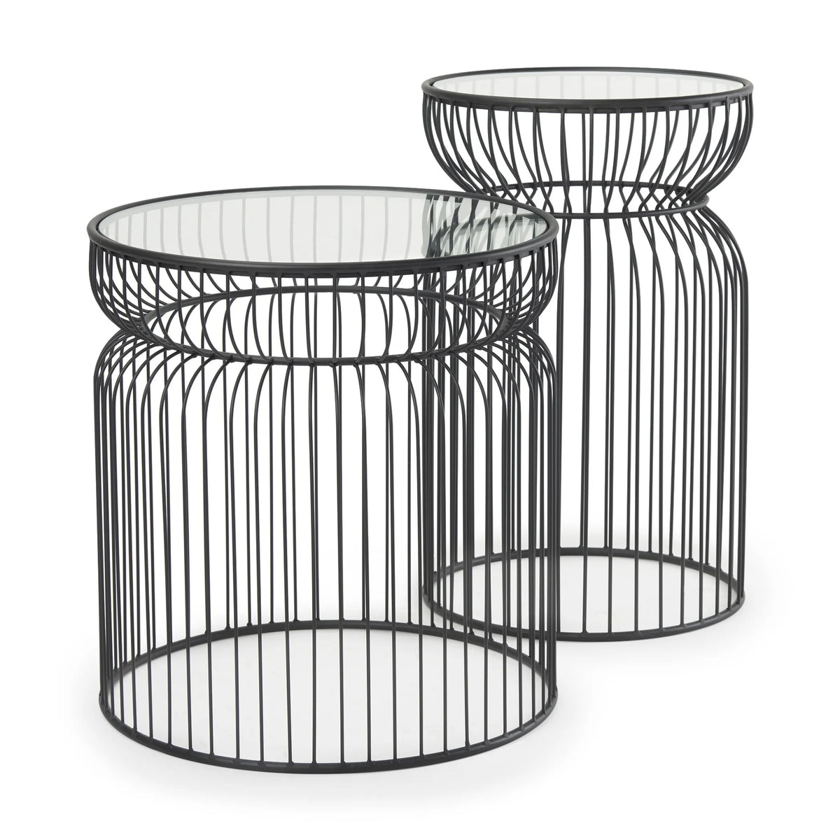 Clear TempeGlass Metal Wire Round Drum End Tables