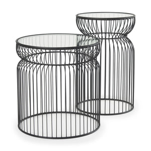 Clear TempeGlass Metal Wire Round Drum End Tables