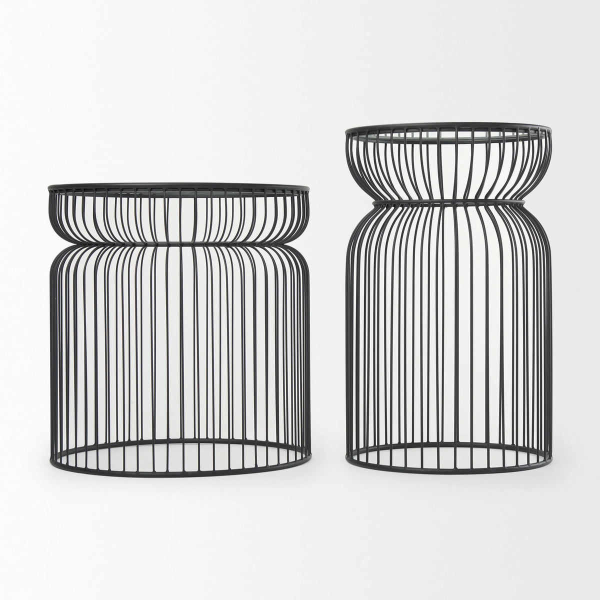 Clear TempeGlass Metal Wire Round Drum End Tables
