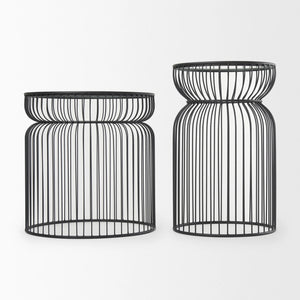 Clear TempeGlass Metal Wire Round Drum End Tables