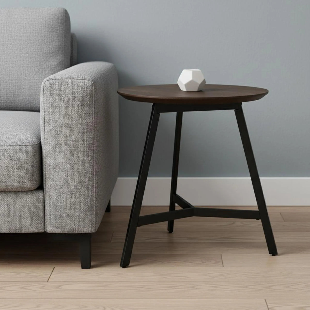 23" Espresso and Black Solid Wood and Metal Tray Table