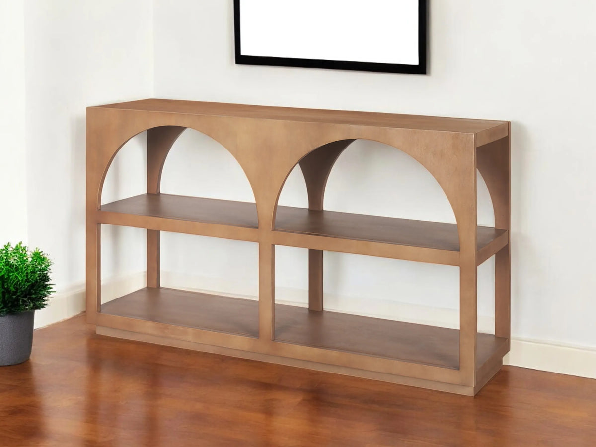 54" Brown Solid Wood Floor Shelf Console Table With Two Shelves - 1