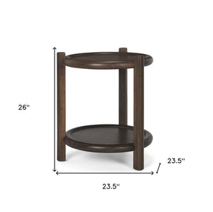 24" Dark Brown Solid Wood Tray Table