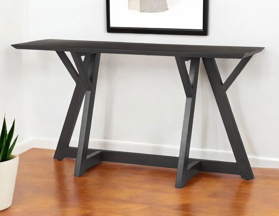 54" Brown Solid Wood Trestle Console Table - 1