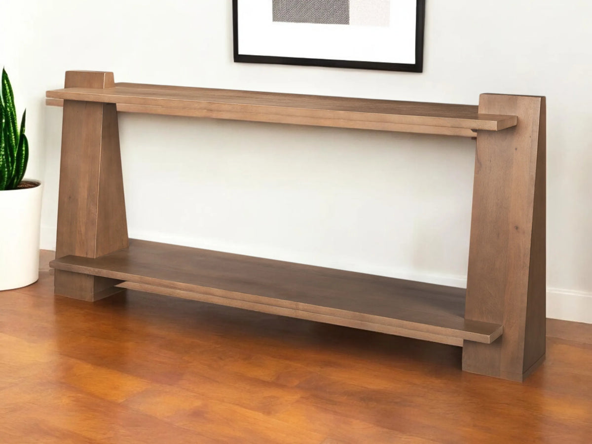 67" Brown Solid Wood Solid Console Table With Shelf - 1