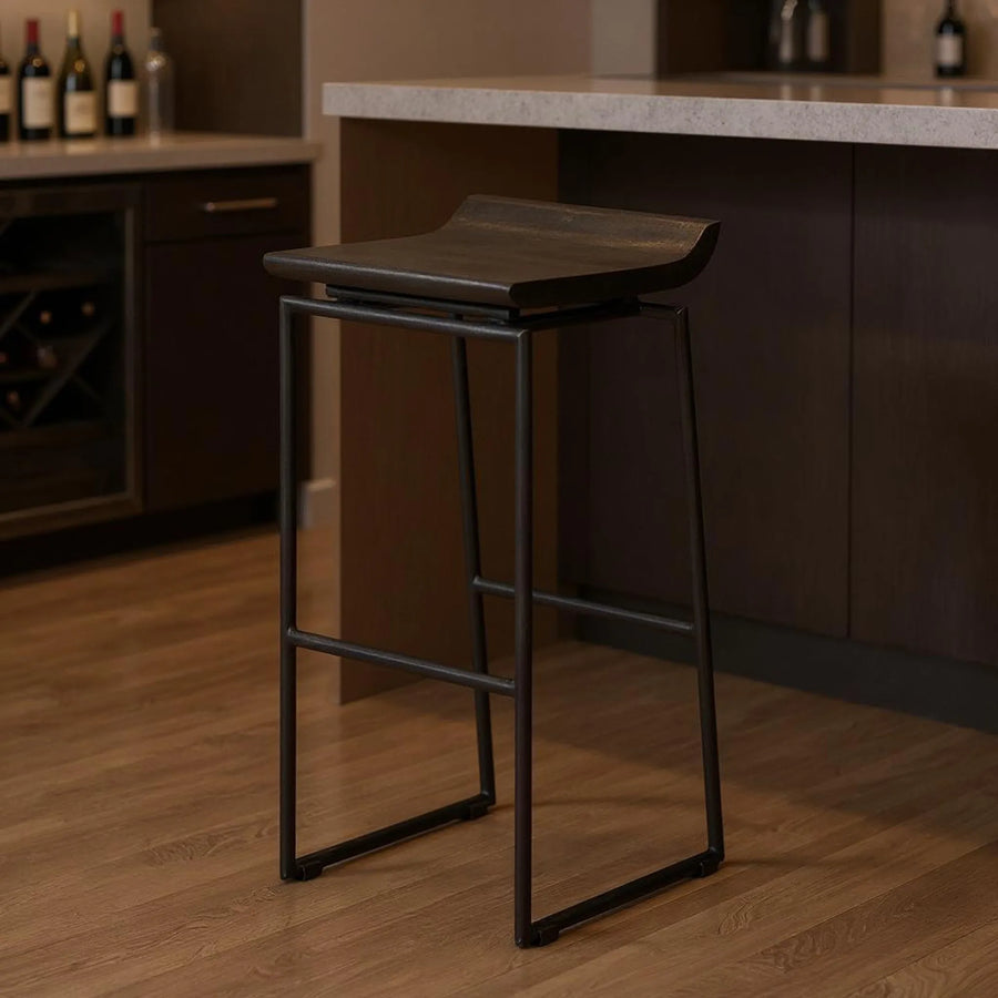 Wood Metal Backless Bar Height Bar Chair