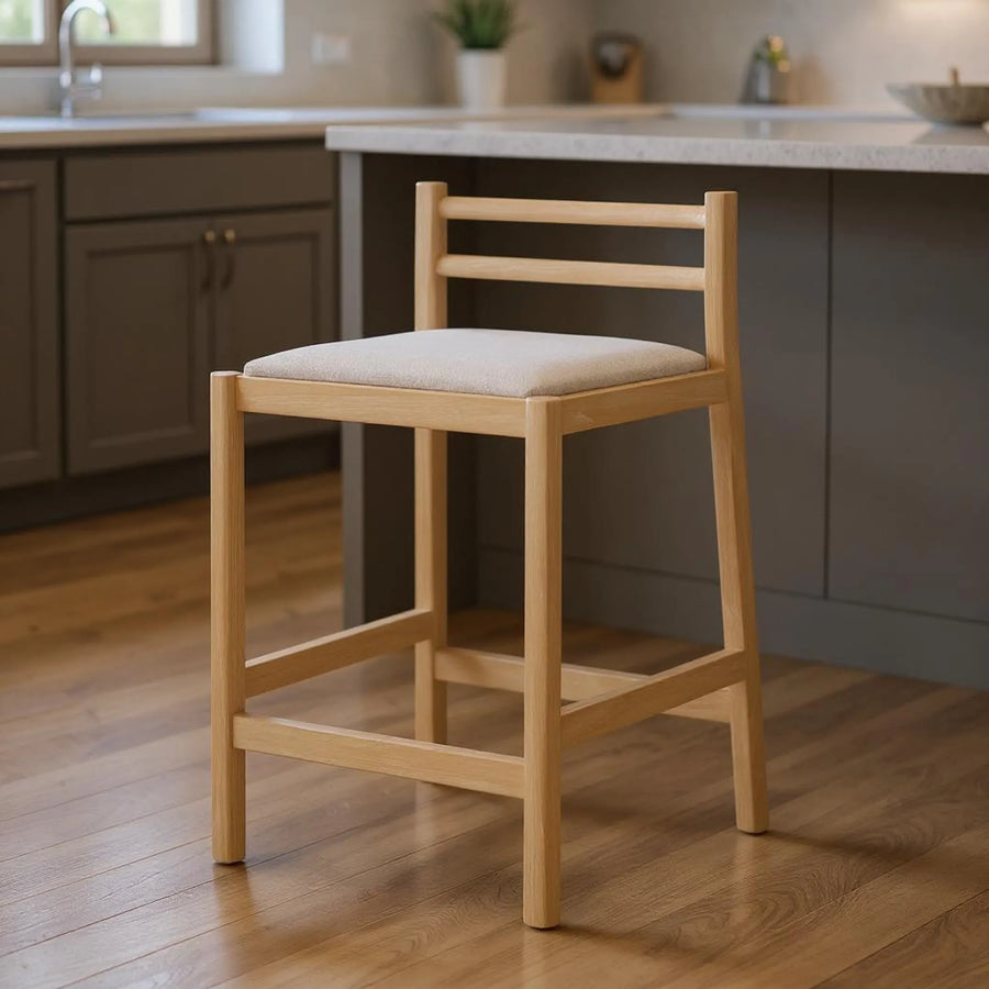Fabric and Solid Wood Low Back Counter Height Bar Chair