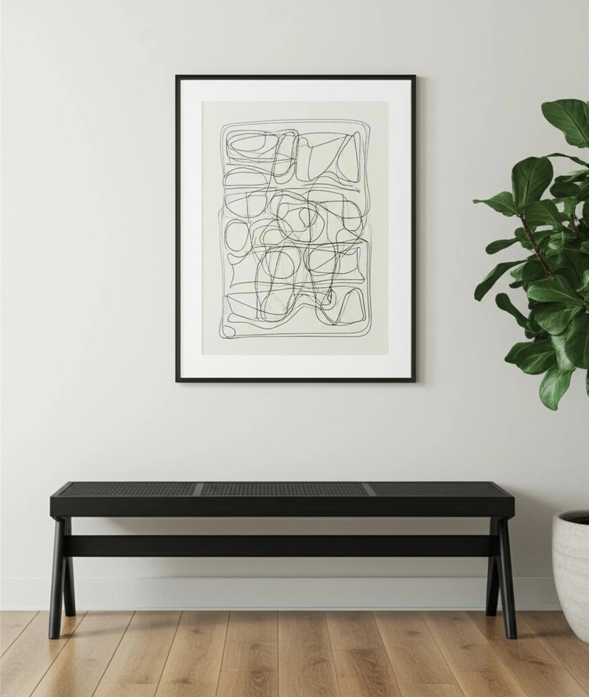 59" Black Solid Wood and Cane Dining Bench - 1