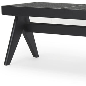 59" Black Solid Wood and Cane Dining Bench