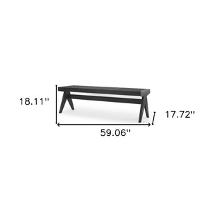 59" Black Solid Wood and Cane Dining Bench