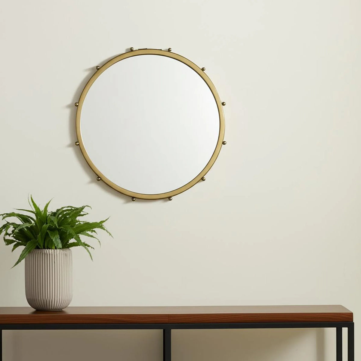 Metal Beaded Round Framed Accent Mirror