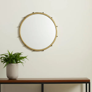 Metal Beaded Round Framed Accent Mirror