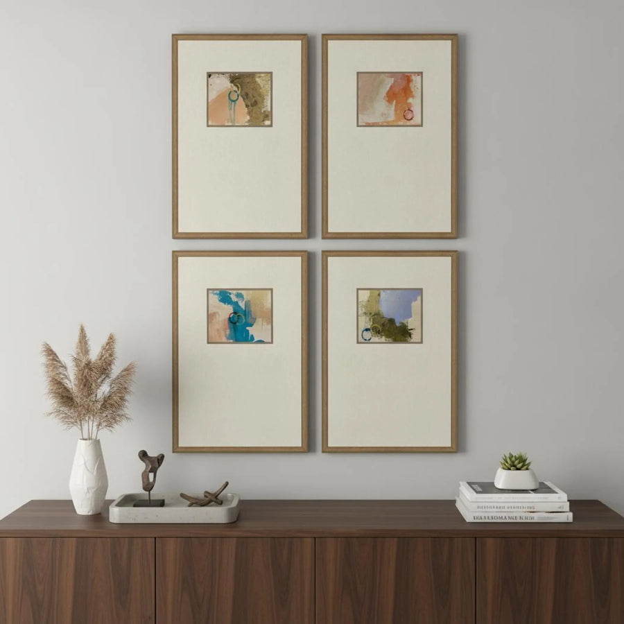 Set of Four Off Center Abstract Gold Framed Print Wall Art