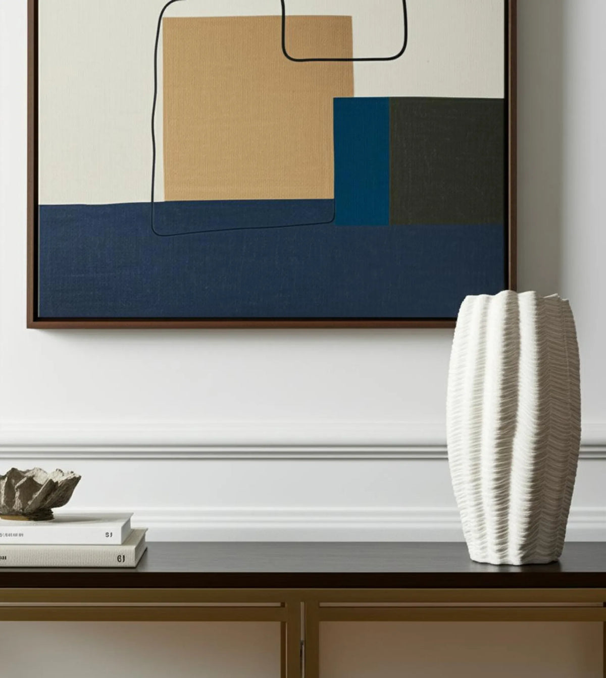 Cylinder Ceramic Sculptural Waves Table Vase