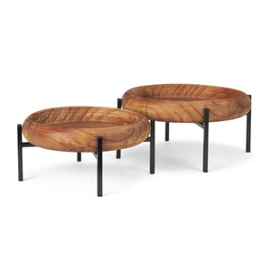Wood Handmade Round Serving Trays With Stands