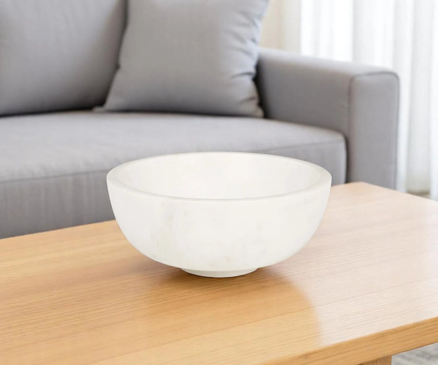 10" White Marble Round Centerpiece Bowl - 1