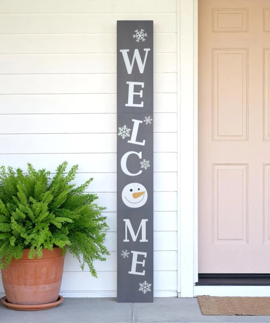 Solid Wood Welcome Christmas Snowman Porch Sign