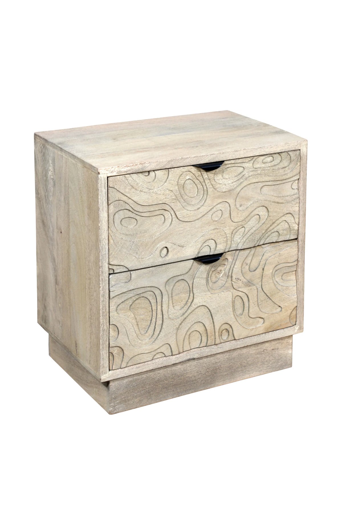 Wood Carved Abstract Two Drawer Nightstand