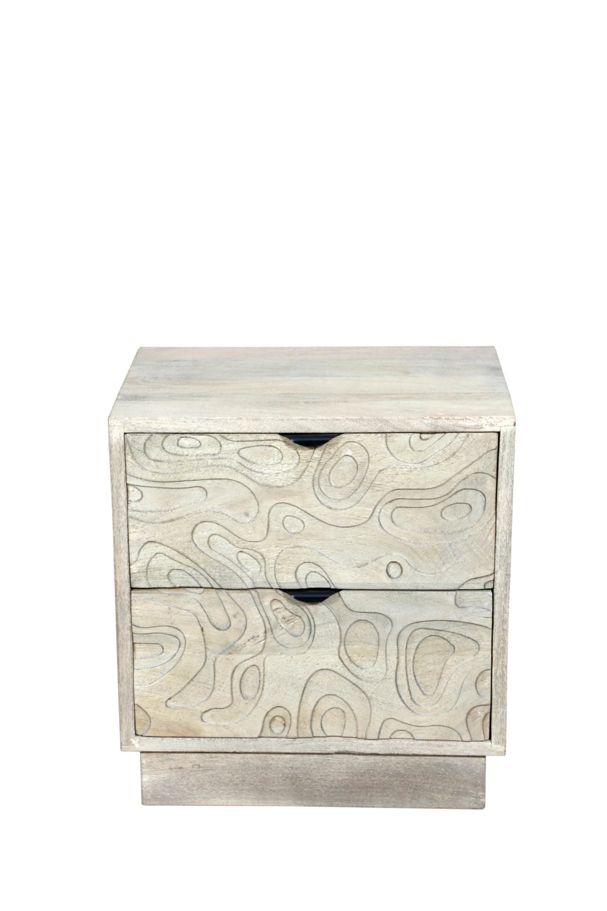 Wood Carved Abstract Two Drawer Nightstand