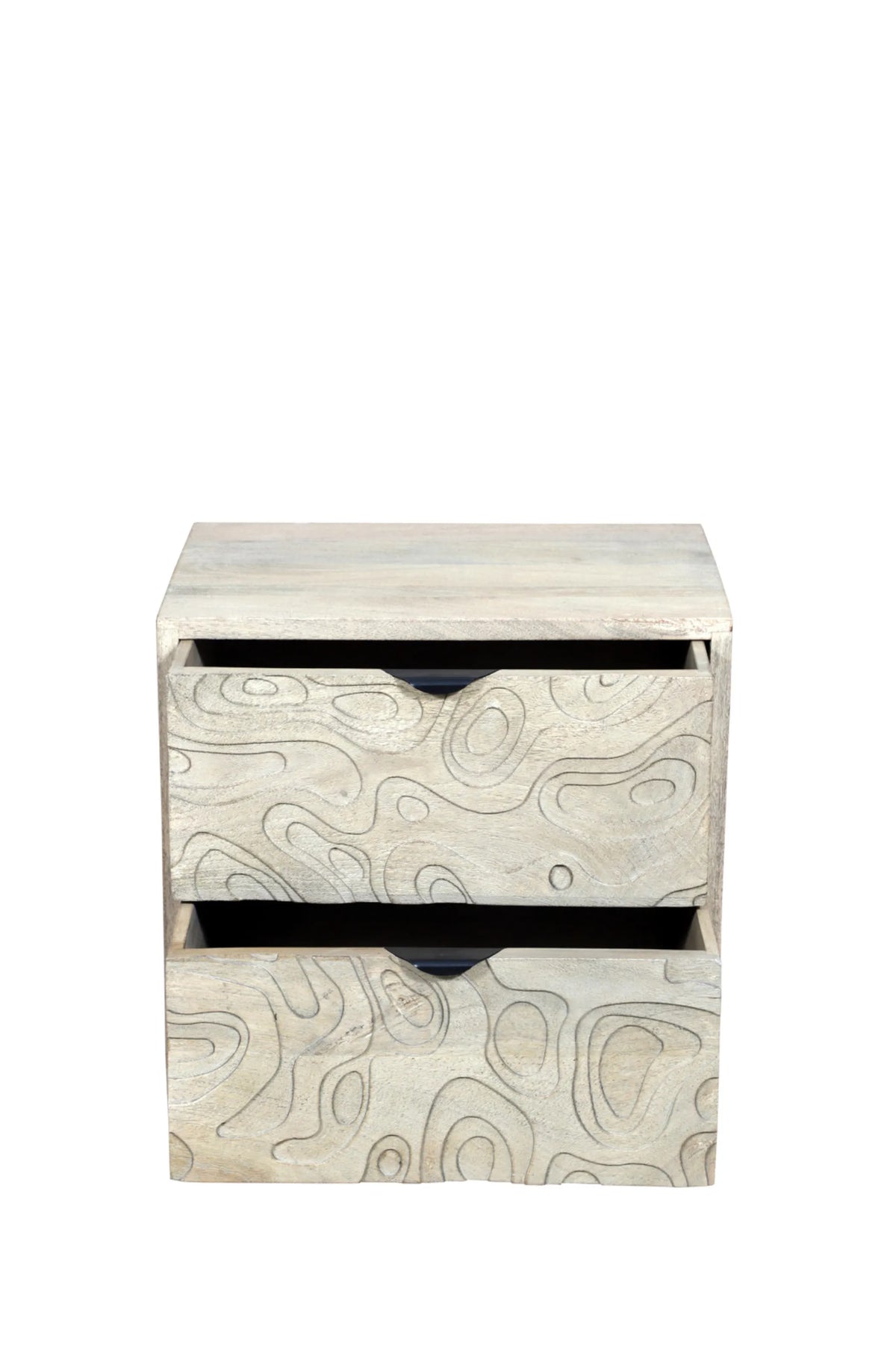 Wood Carved Abstract Two Drawer Nightstand