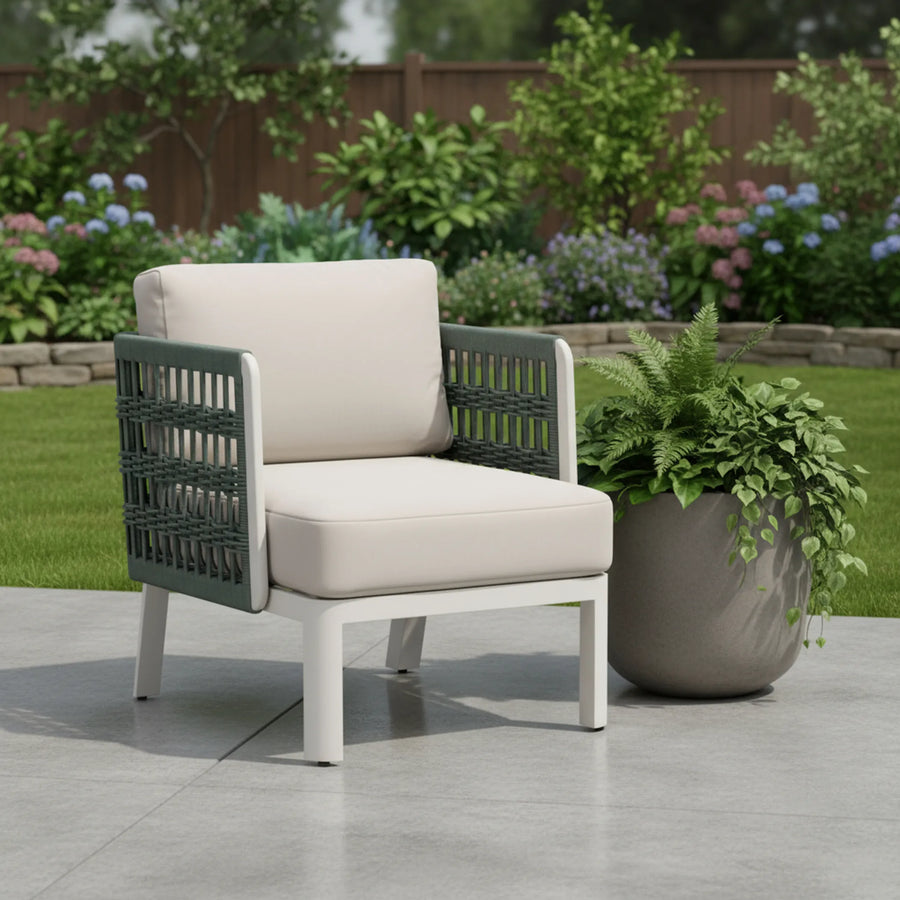 Aluminum Outdoor Accent Chair with White Cushion - Green and white 27" 1