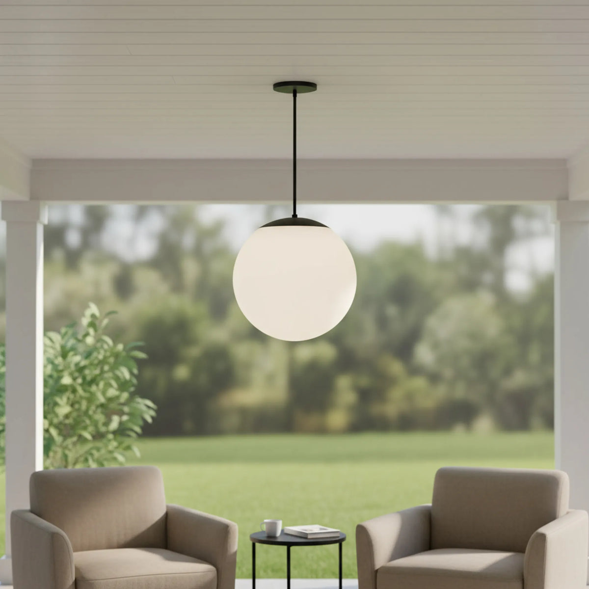 Black And White Frosted LED Dimmable Outdoor Hanging Light With Black Shades