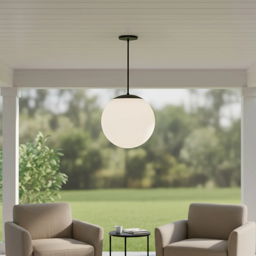 Black And White Frosted LED Dimmable Outdoor Hanging Light With Black Shades - 1
