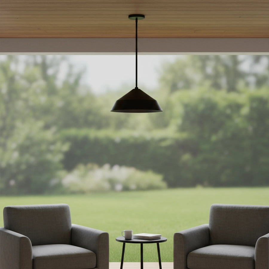 Black Frosted LED Dimmable Outdoor Hanging Light With Black Shades - 1