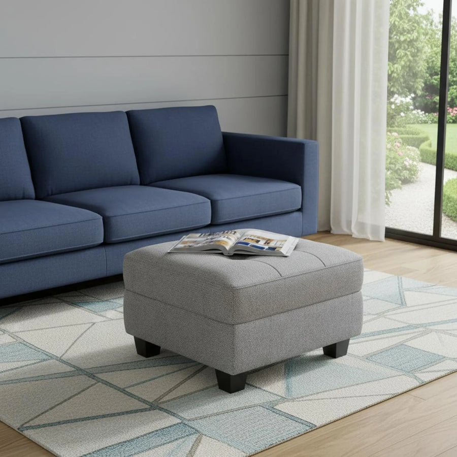 Light Linen Tufted Storage Ottoman