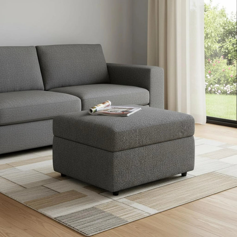 Light Chenille Storage Ottoman