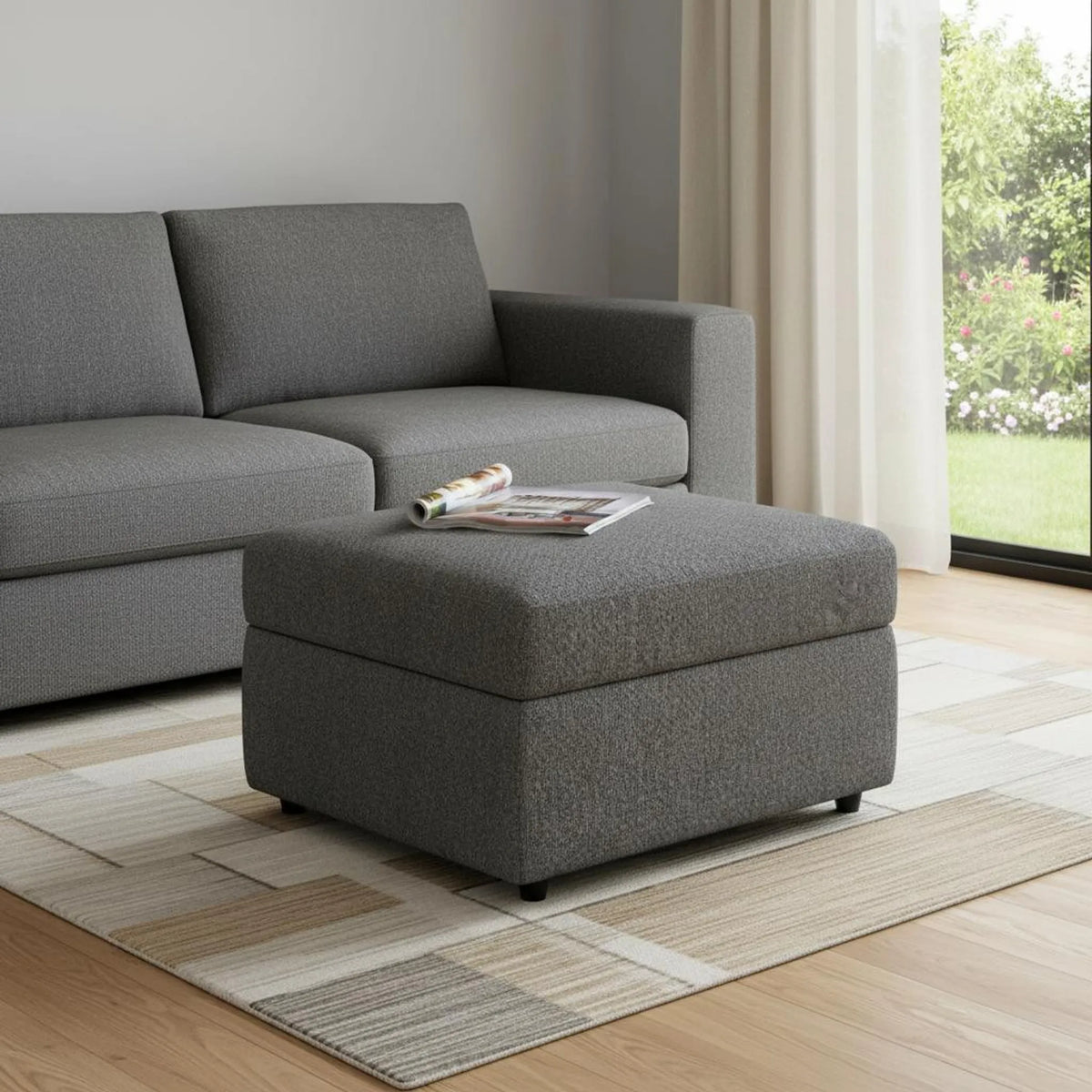 Light Chenille Storage Ottoman