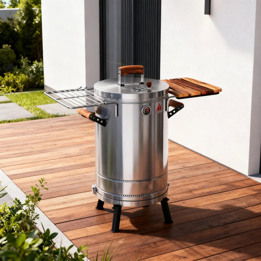 23" X 14" Silver Stainless Steel Portable Smoker Barrel - 1