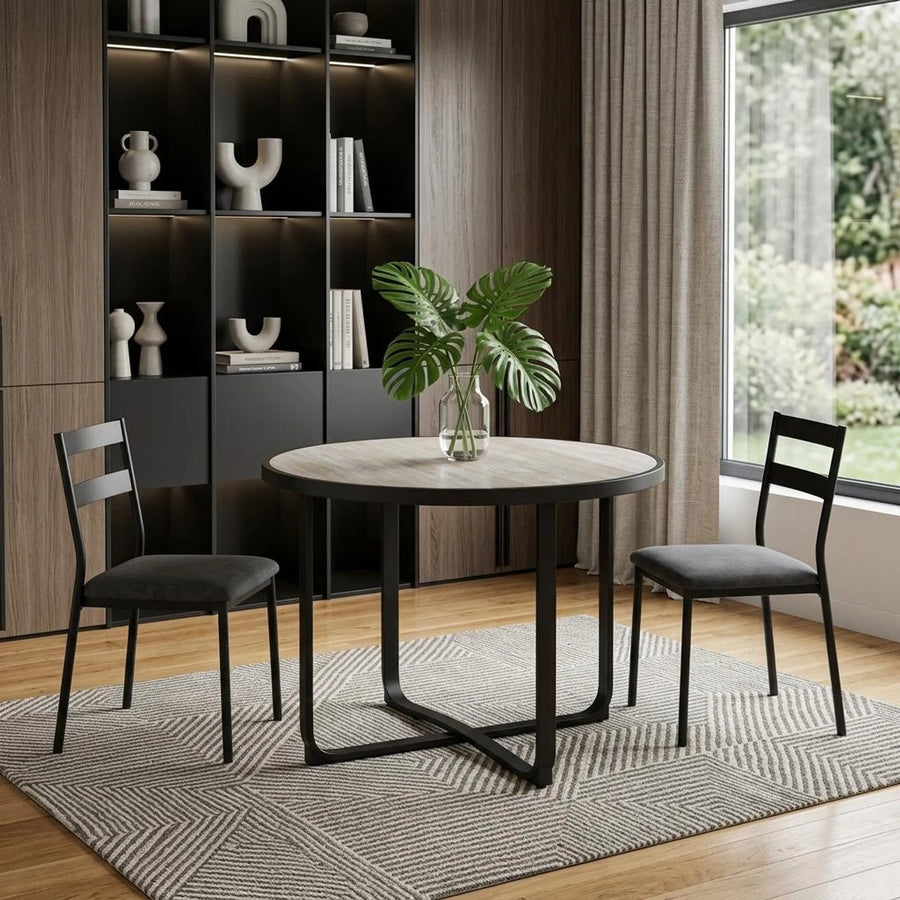 42" Black Glass And Aluminum Cross Leg Base Round Top Dining Table - 1