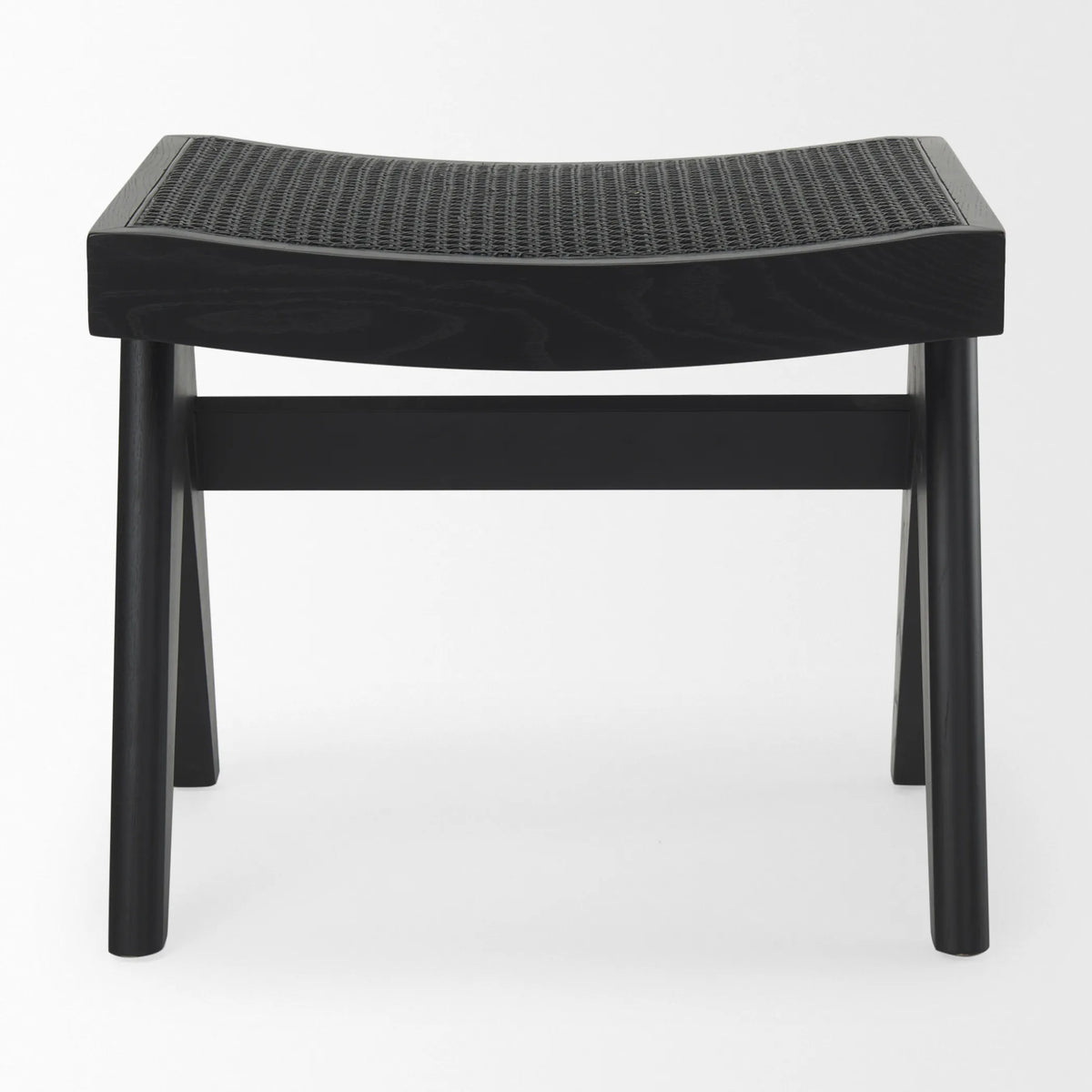 22" Black Solid Wood and Cane Bench