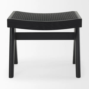 22" Black Solid Wood and Cane Bench