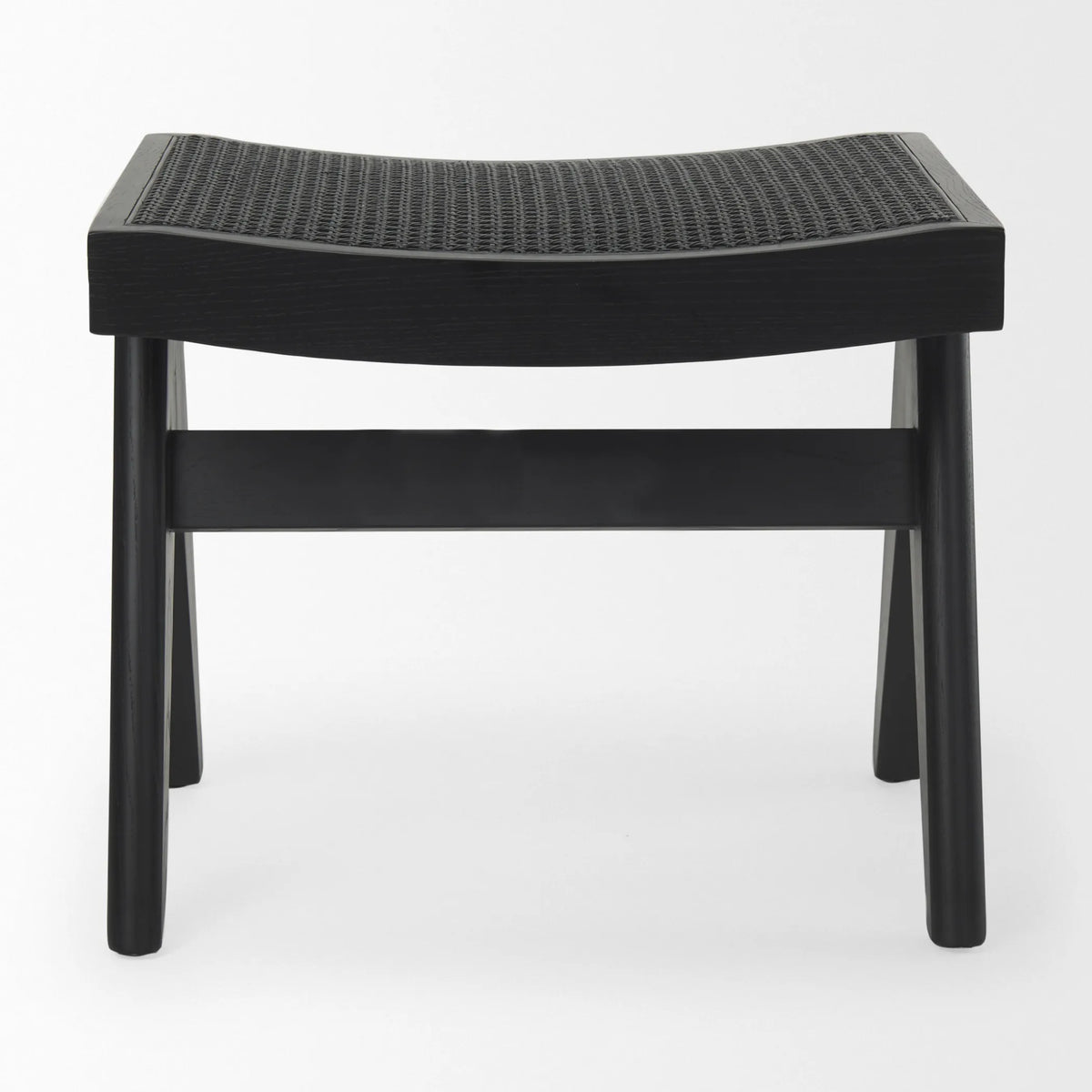 22" Black Solid Wood and Cane Bench