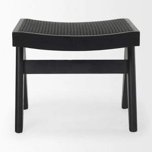 22" Black Solid Wood and Cane Bench