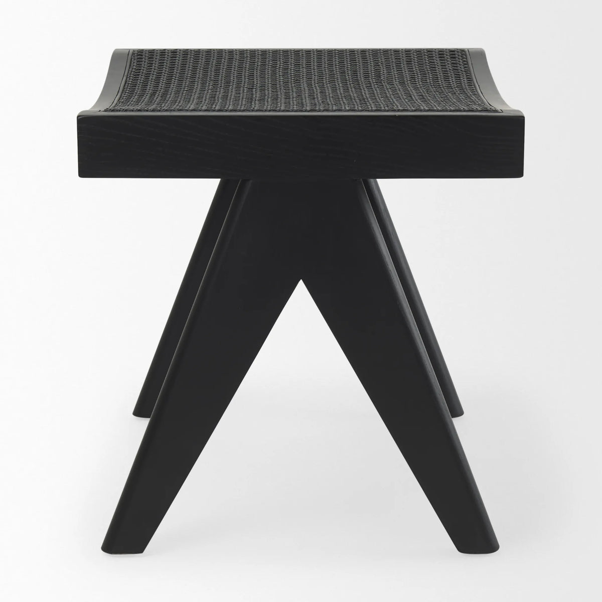 22" Black Solid Wood and Cane Bench