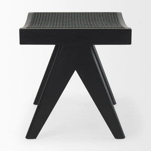 22" Black Solid Wood and Cane Bench