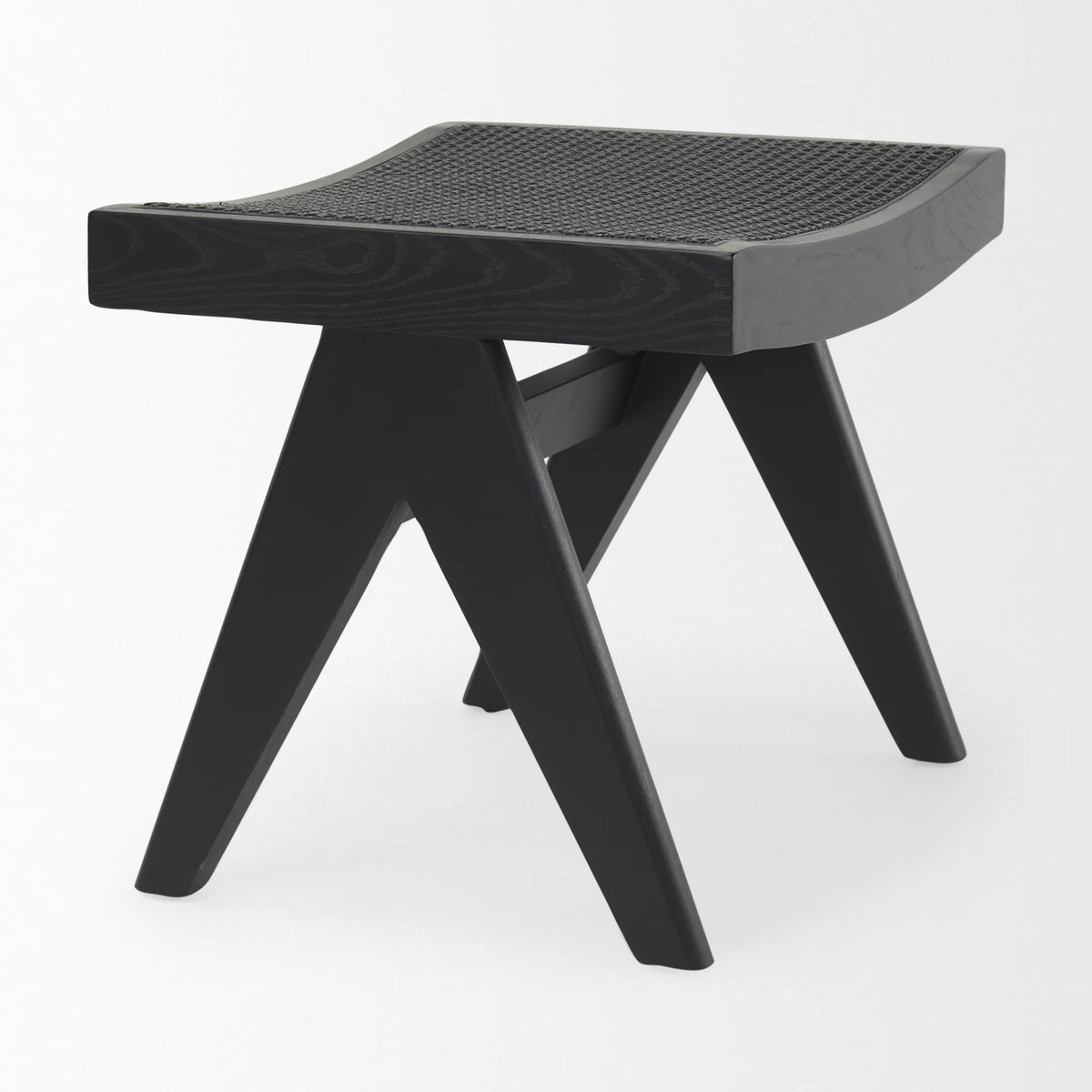 22" Black Solid Wood and Cane Bench