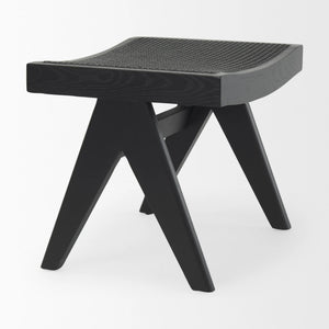 22" Black Solid Wood and Cane Bench