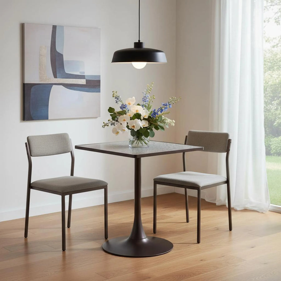 24" Gray Wood and Steel Faux Terrazzo Pedestal Base Square Dining Table - 1