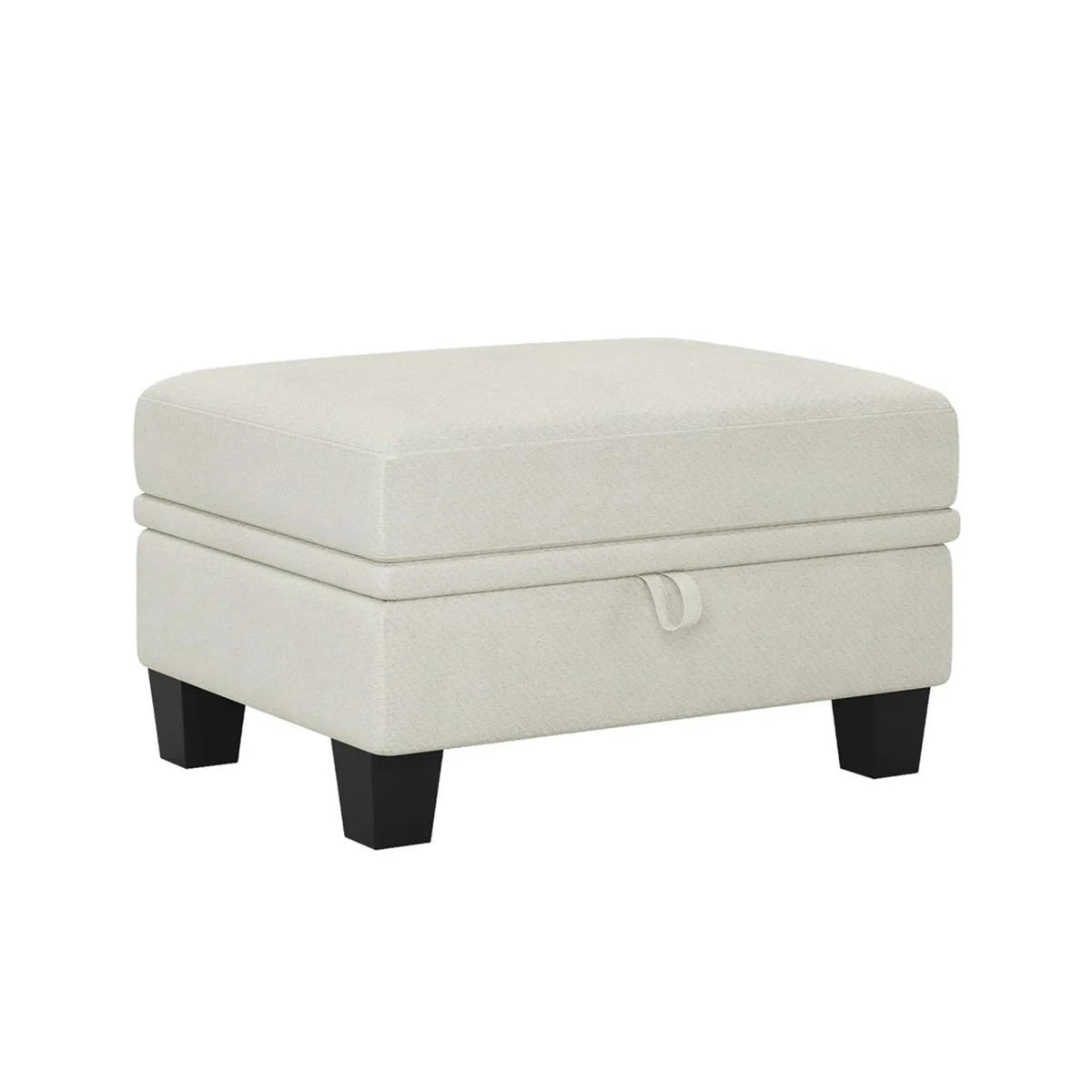 29" Beige And Black Chenille Ottoman With Storage