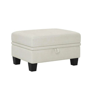 29" Beige And Black Chenille Ottoman With Storage