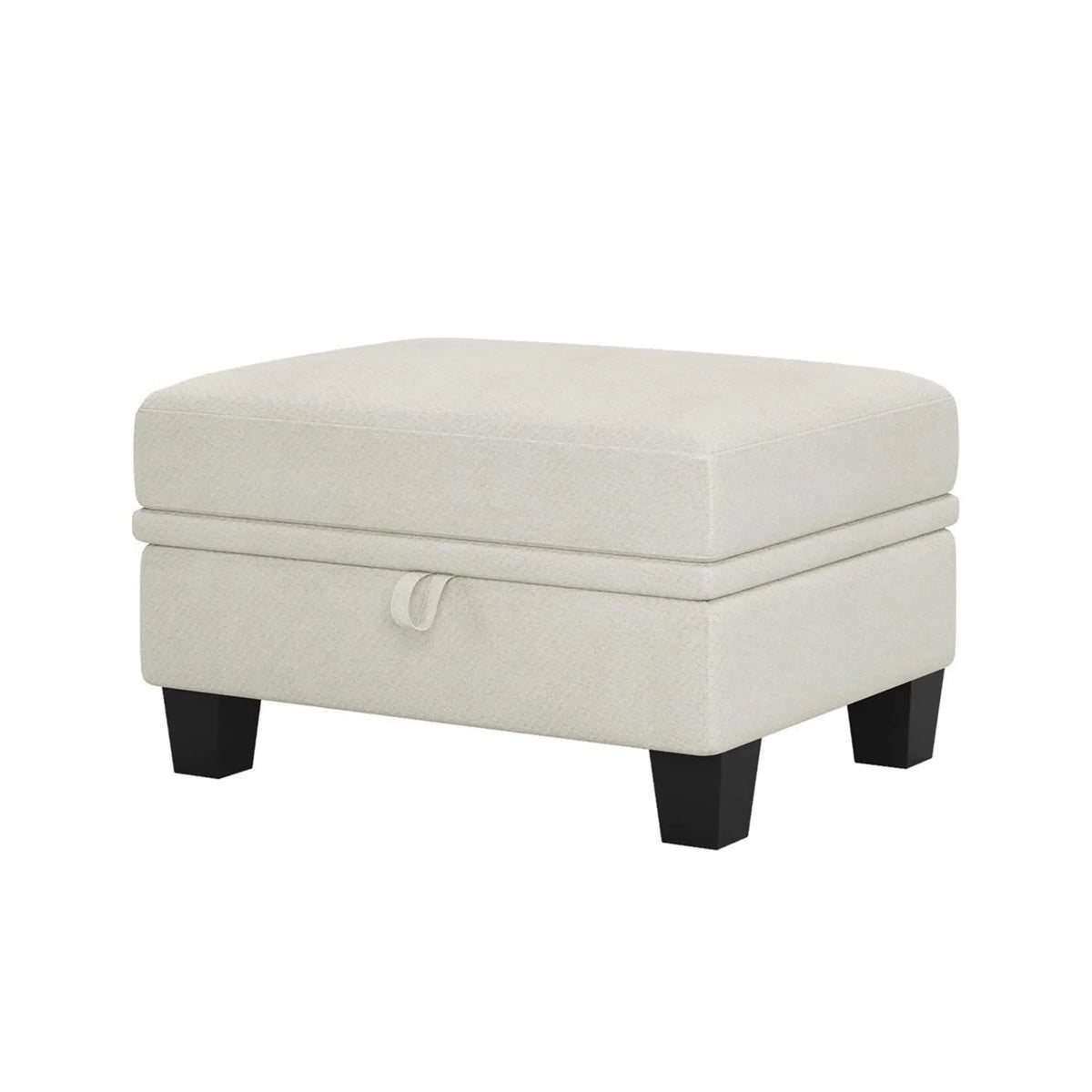 29" Beige And Black Chenille Ottoman With Storage