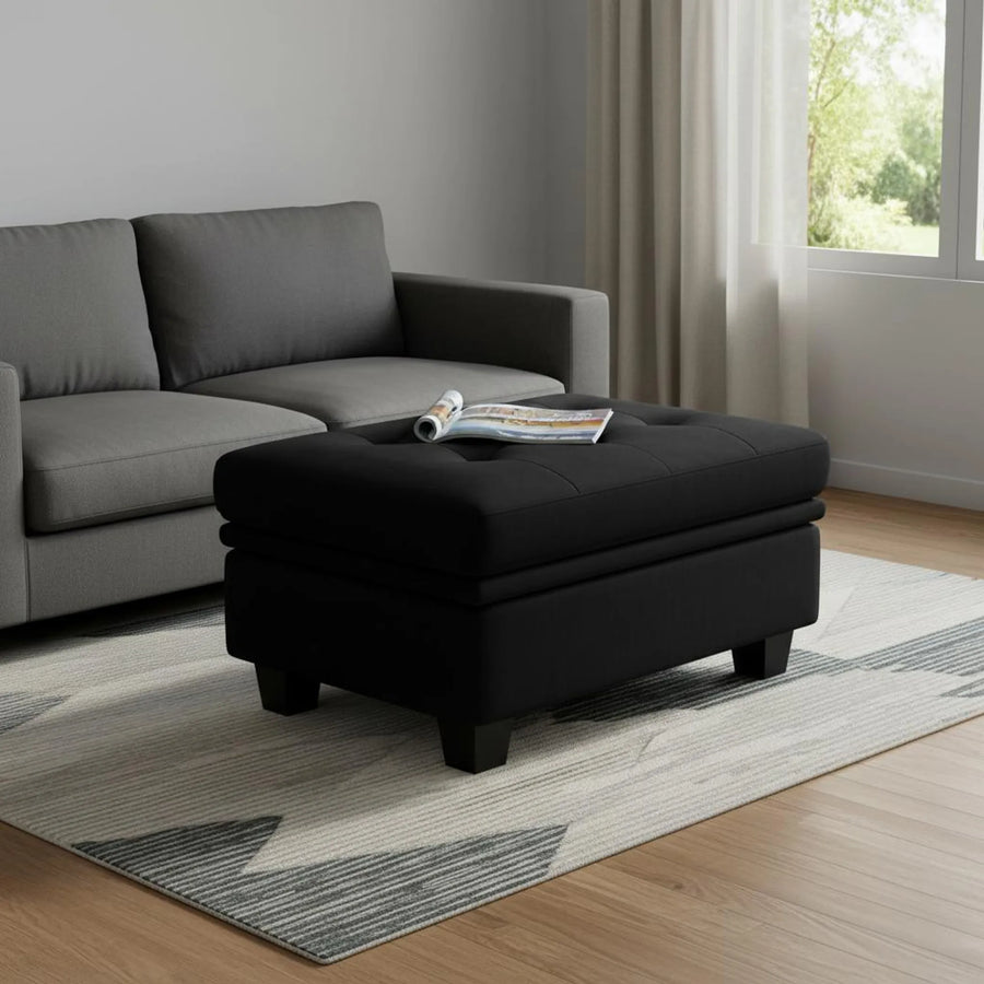 32" Black Velvet Tufted Ottoman With Storage - 1