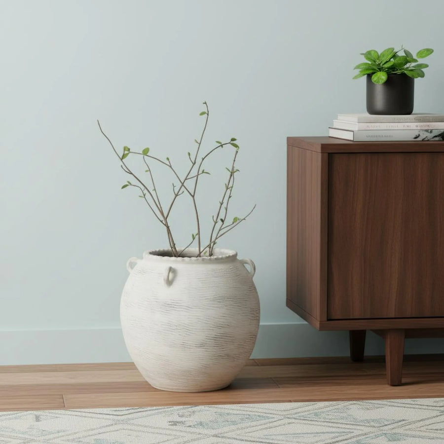 22" Cream Ceramic Amphora Floor Vase - 1