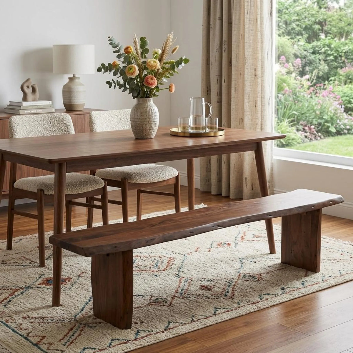 60" Brown Solid Wood Solid Wood Live Edge Dining Bench - 1
